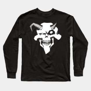 Sketch Devil Skull Tattoo Style Design Drawing Art Graphic Long Sleeve T-Shirt